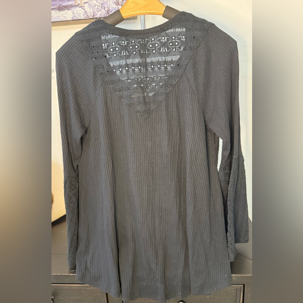 Free People Black Lace Detail Blouse Small - Picture 2 of 7